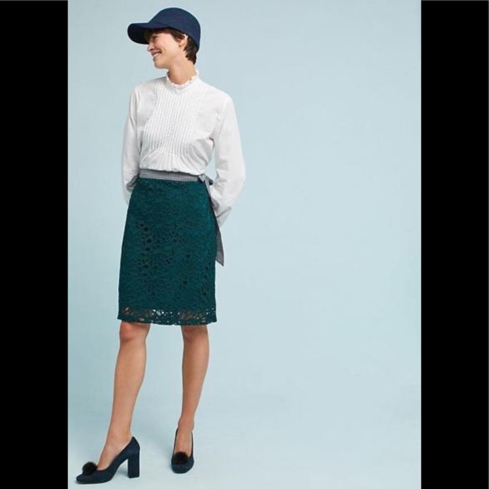 English Factory green lace skirt with gingham ties